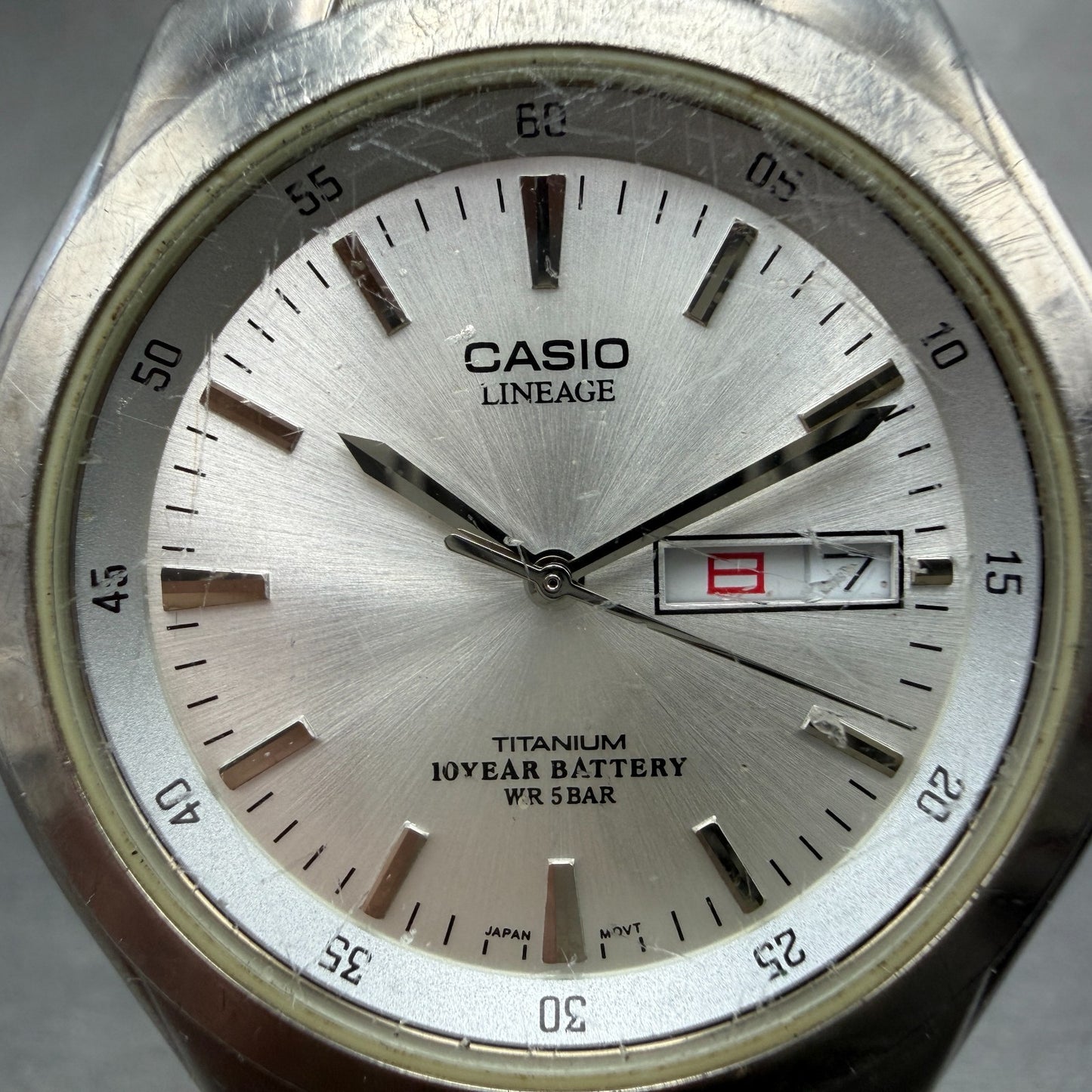 Casio Lineage Titanium Watch Men 38mm Silver Dial Daydate LIN-171J New Battery 41