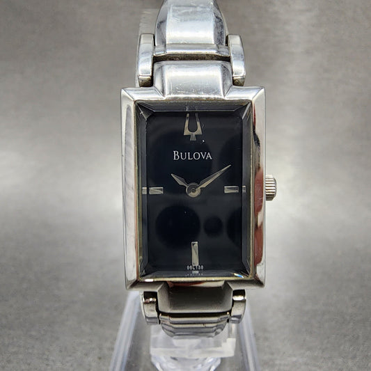 Bulova Tank Watch Women 18mm Black Dial Silver Tone Rectangle 96L138 New Batt0