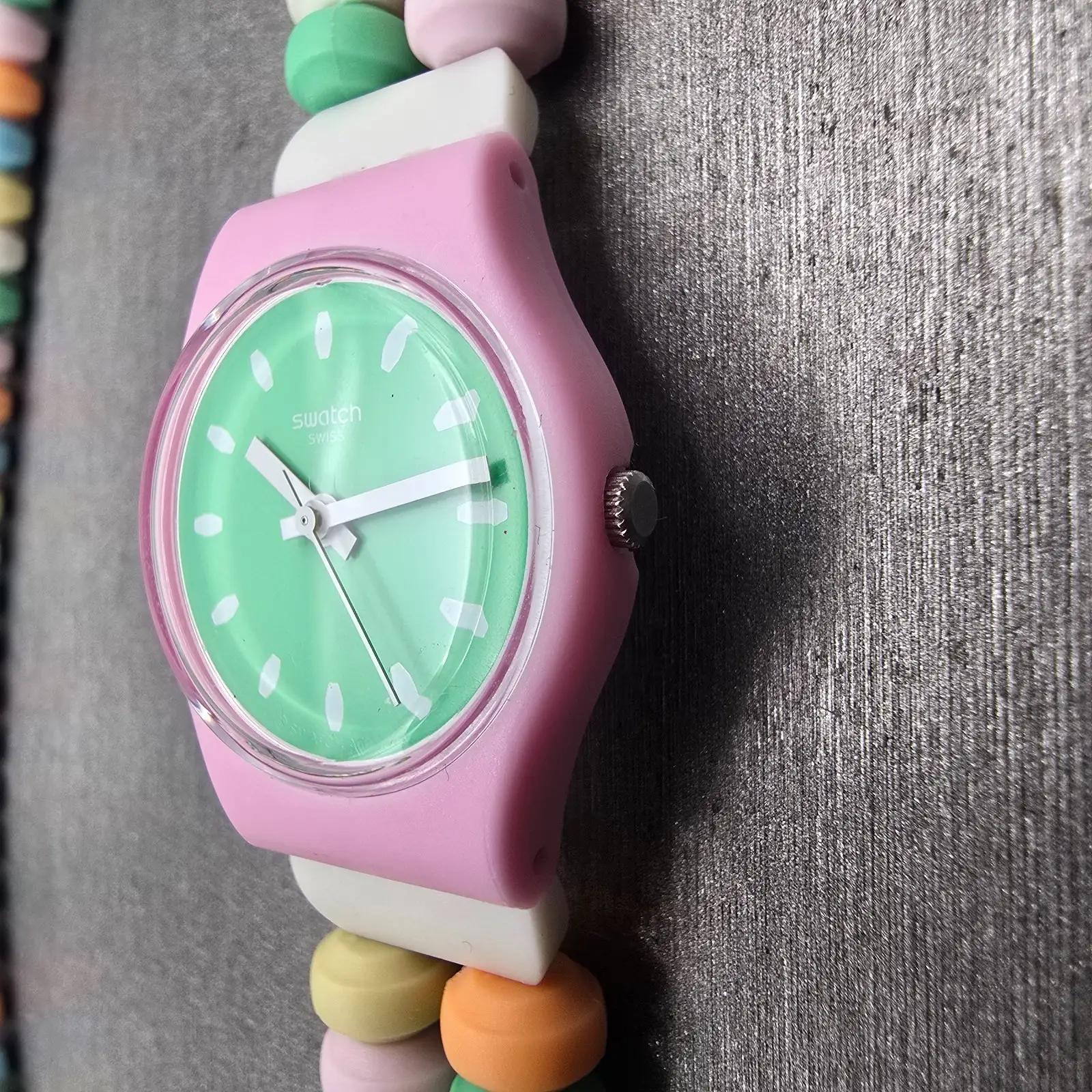 Swatch CARAMELLISSIMA Watch Women 25mm Green Dial Pink Case LP135B New Battery3