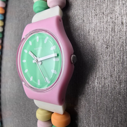 Swatch CARAMELLISSIMA Watch Women 25mm Green Dial Pink Case LP135B New Battery3