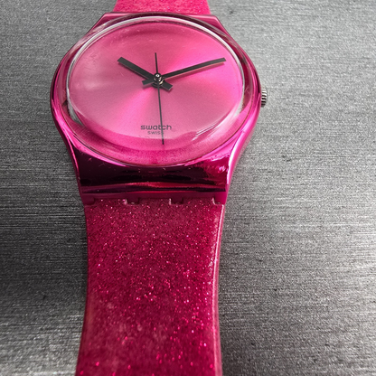 Swatch Deep Pink Watch Men 34mm Pink Dial Pink Tone Round GP139 New Battery READ6