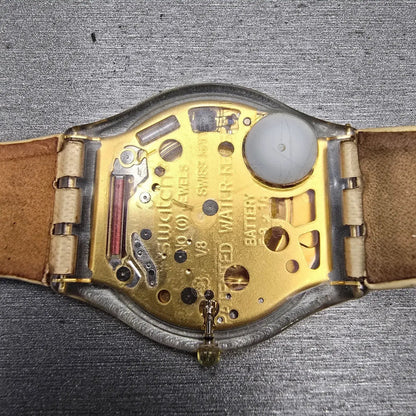 Swatch Skin THINE Watch Women Gold Dial Clear Case Round SFK155 New Battery10