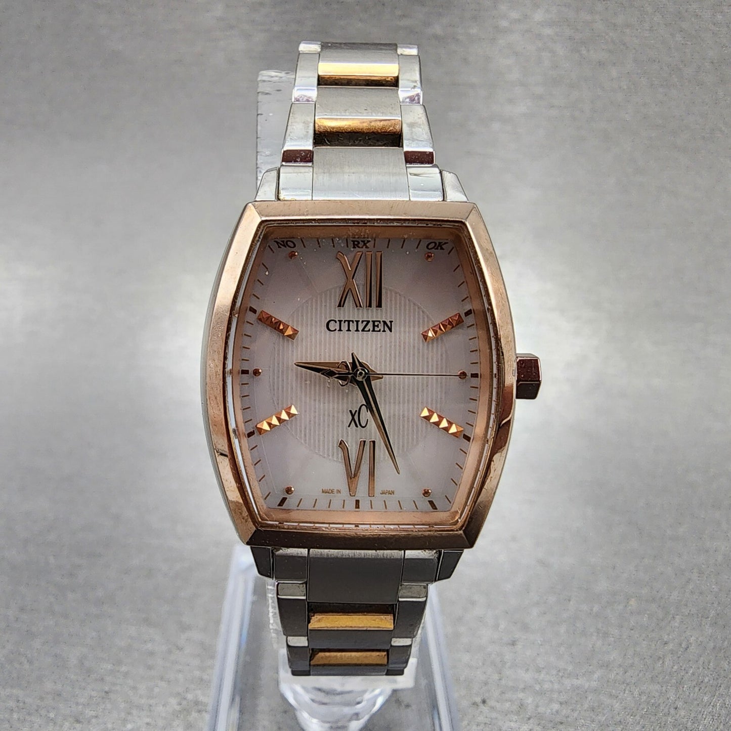 Citizen EcoDrive XC Watch Women 24mm White Dial Two Tone Rectangle H030 Runs0