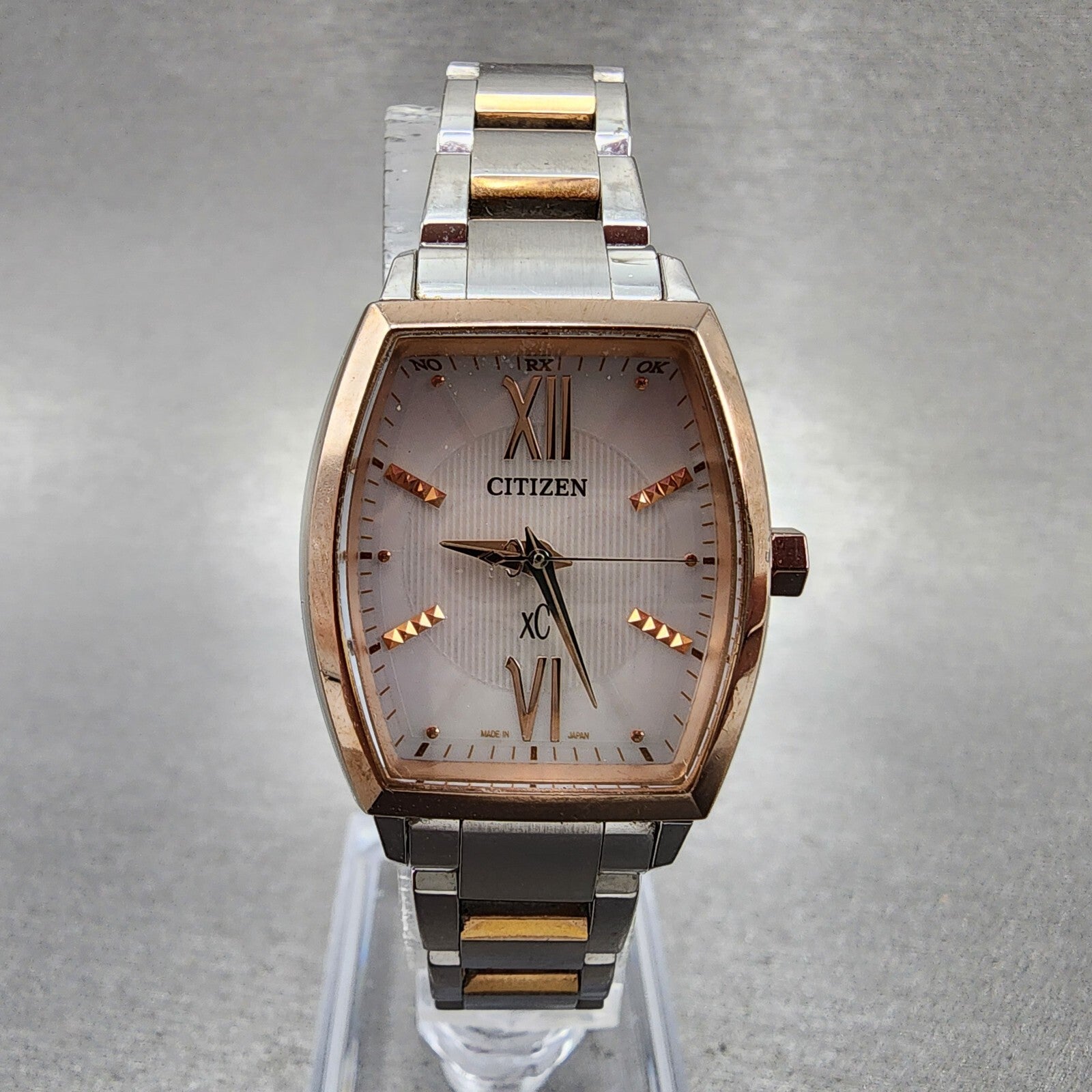 Citizen EcoDrive XC Watch Women 24mm White Dial Two Tone Rectangle H030 Runs0