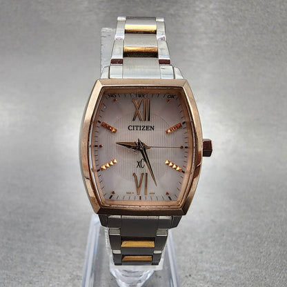 Citizen EcoDrive XC Watch Women 24mm White Dial Two Tone Rectangle H030 Runs0