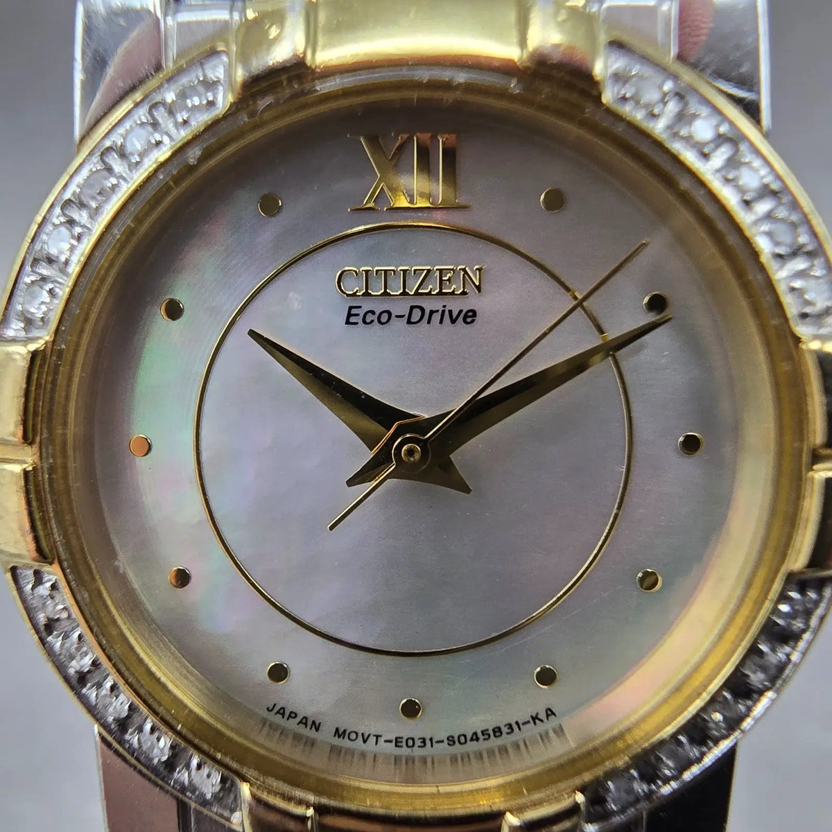 Citizen Eco-Drive Elektra Watch Women 24mm MOP Dial Two Tone Diamonds Round Runs1