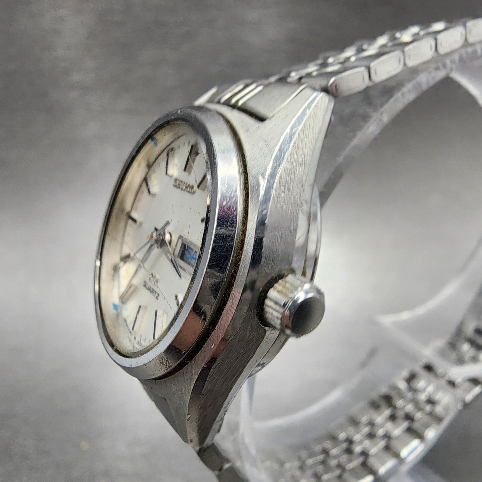 Seiko SQ Watch Women 24mm White Dial Silver Tone Daydate Round 43030029 New Bat2