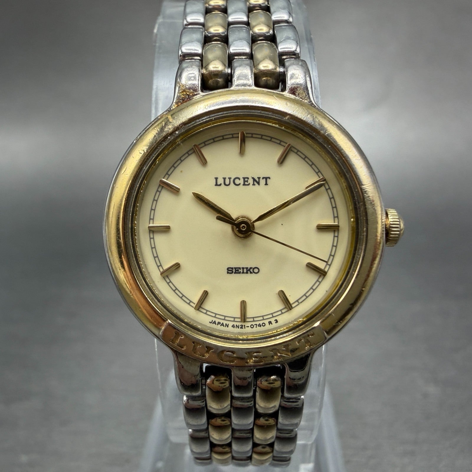 Seiko Watch Women 22mm Cream Dial Two Tone Round 4N21-0350 New Battery0