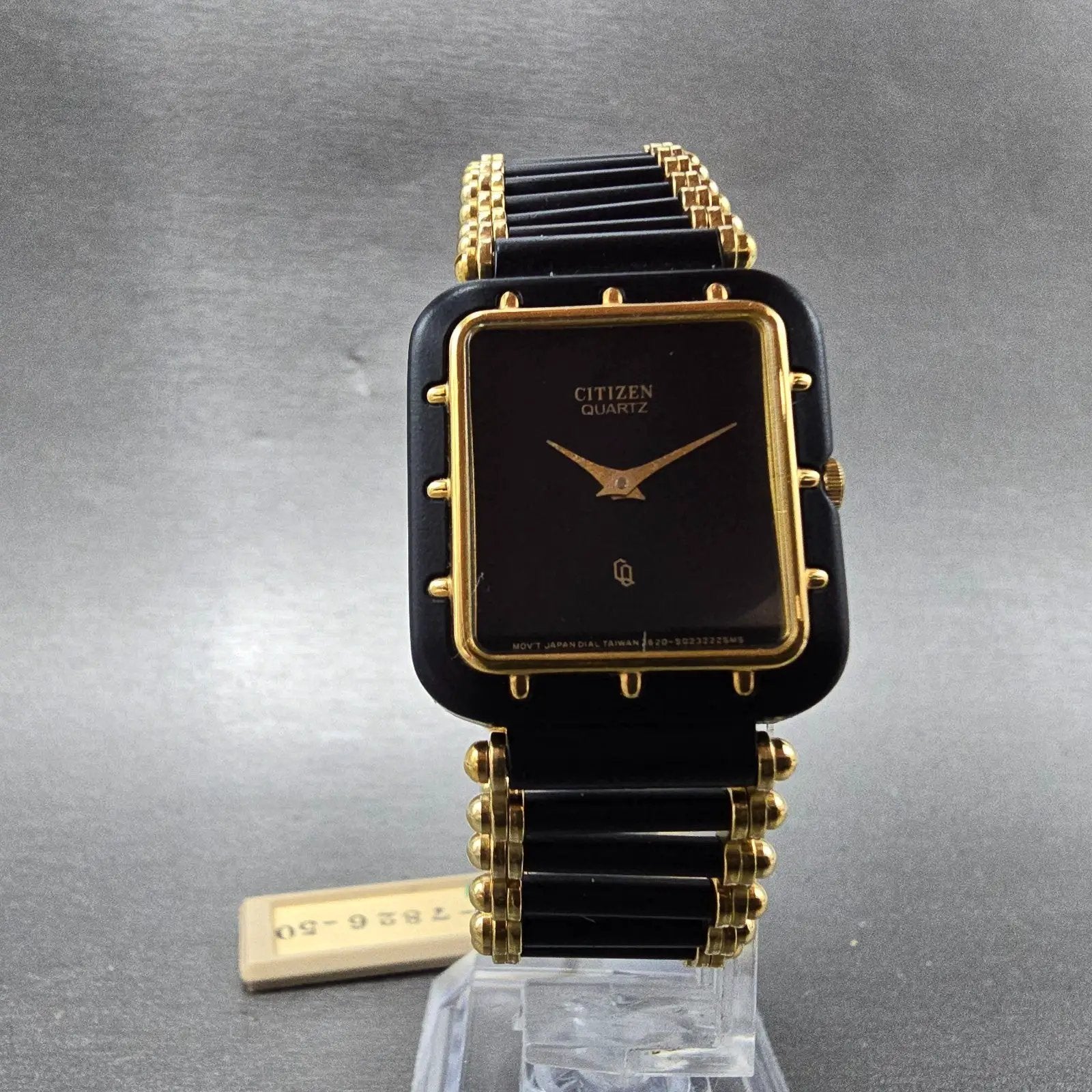 Citizen CQ Tank Watch Men 25mm Black Dial Black & Gold Tone 3620-895550 New Batt5