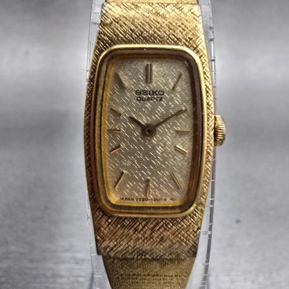Seiko Watch Women 13mm Gold Dial Gold Tone Rectangle 2E20-6130 New Battery VTG0