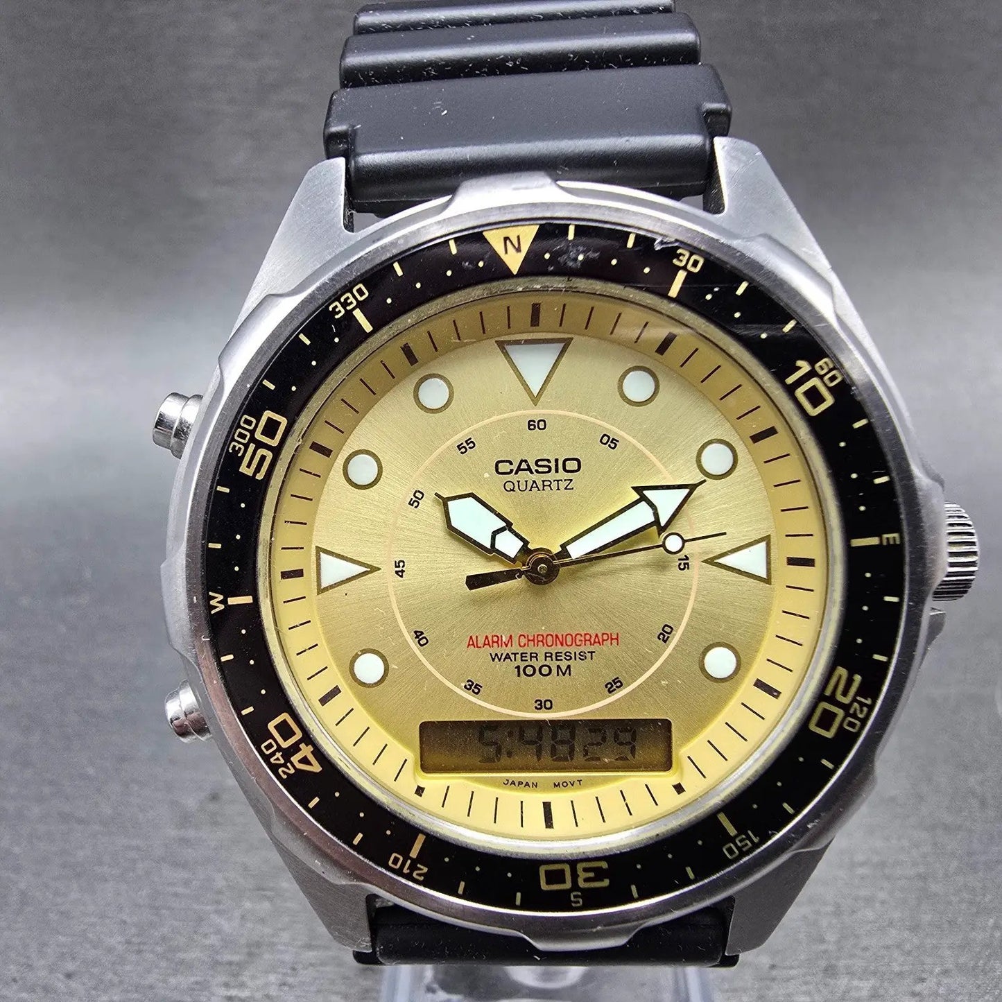 Casio Arine Watch Men 45mm Champagne Dial Steel Alarm Chrono AMW-320C New Batt L0