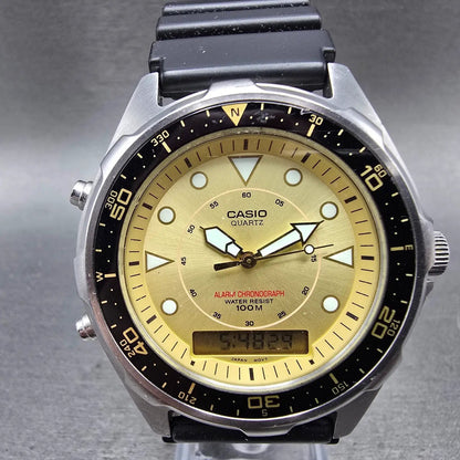 Casio Arine Watch Men 45mm Champagne Dial Steel Alarm Chrono AMW-320C New Batt L0