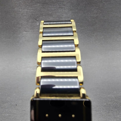 Rado Diastar Tank Watch Women 18mm Black Dial Black & Gold Tone 153.0383.3 Runs4