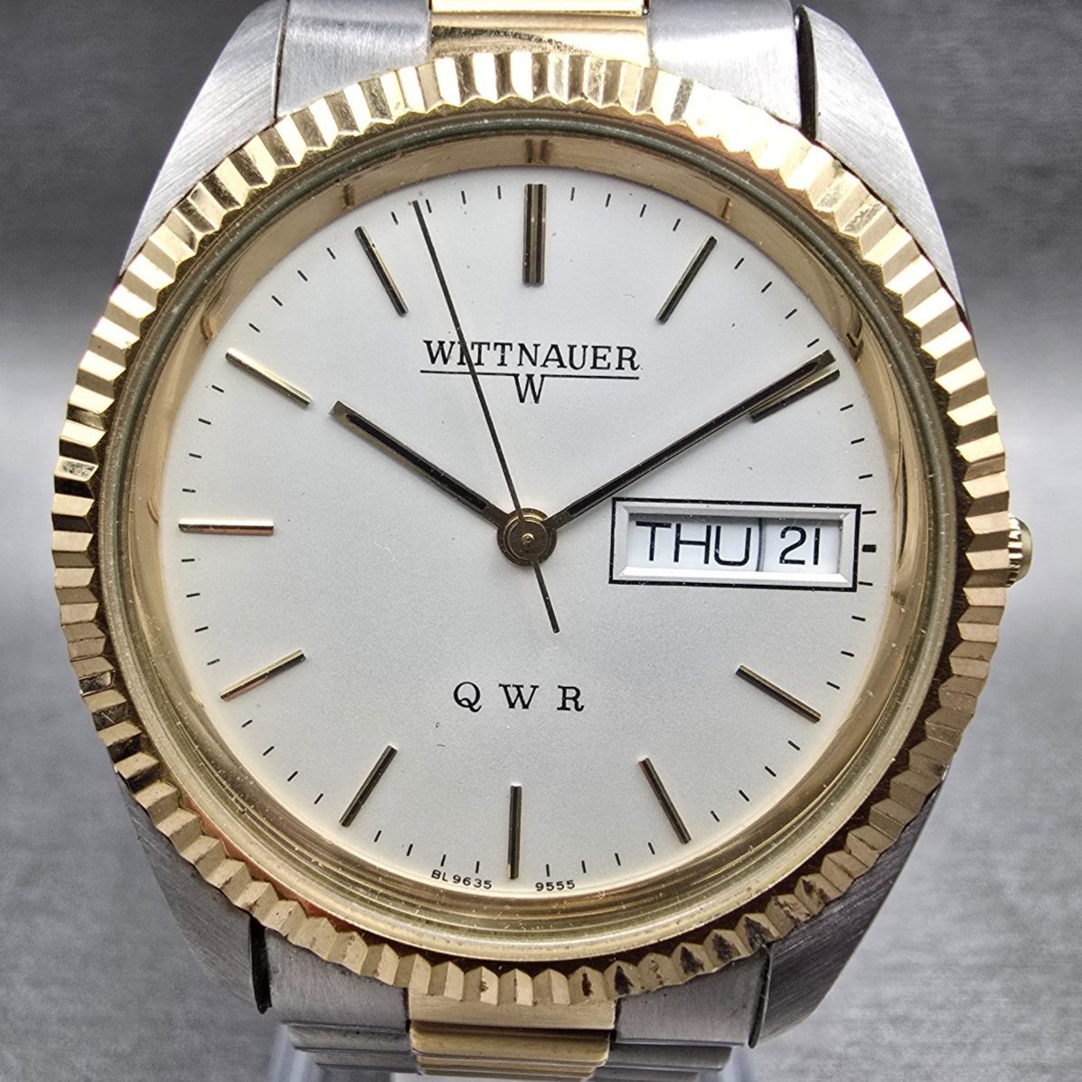 Wittnauer President Watch Men 35mm White Dial Two Tone Date Round QWR New Batt1