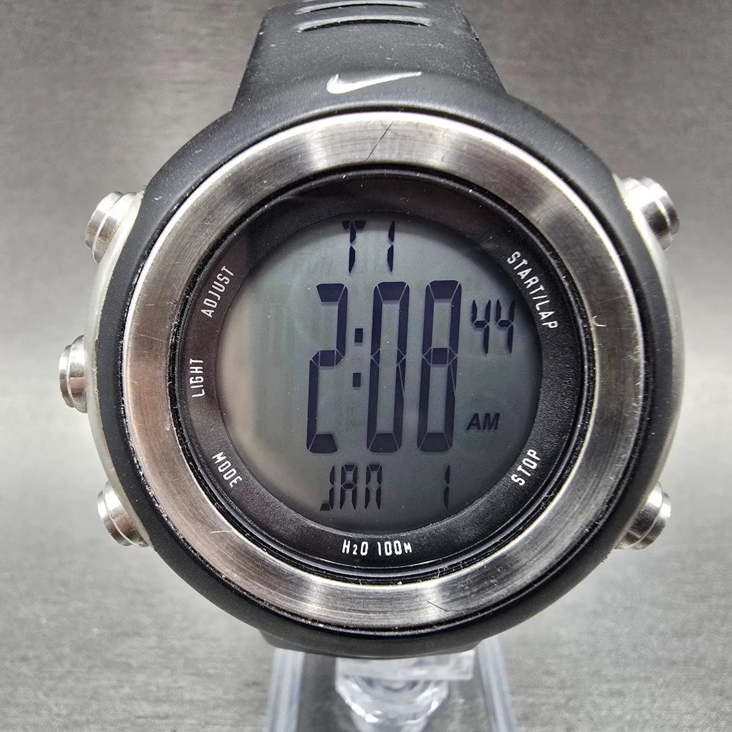 Nike Oregon Digital Watch Men 45mm Black Silver Alarm Chronograph READ! New Batt0
