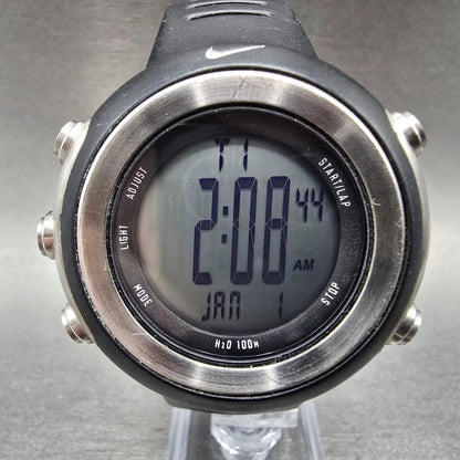 Nike Oregon Digital Watch Men 45mm Black Silver Alarm Chronograph READ! New Batt0