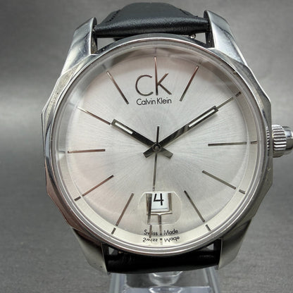 Calvin Klein Watch Men 42mm Silver Dial Steel Date Round K77411 New Battery0