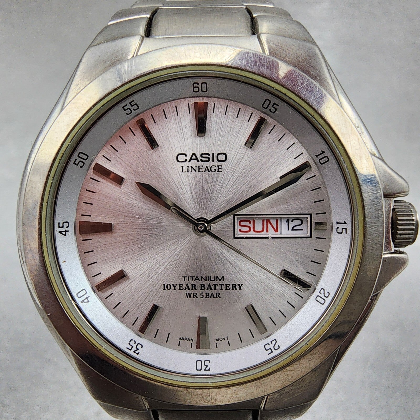 Casio Lineage Titanium Watch Men 38mm Silver Dial Daydate LIN171J New Battery1