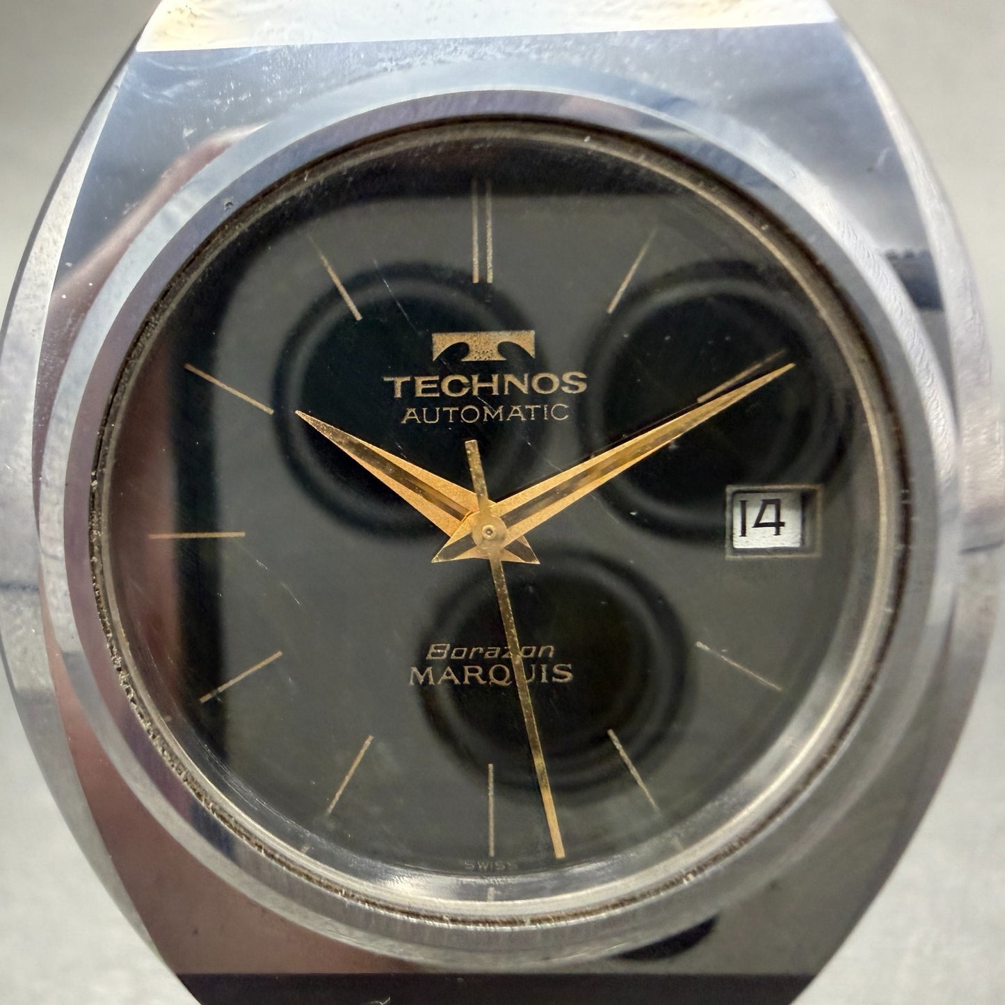 Technos Borazon Watch Men 37mm Black Dial Tungsten Date Round Automatic VTG1