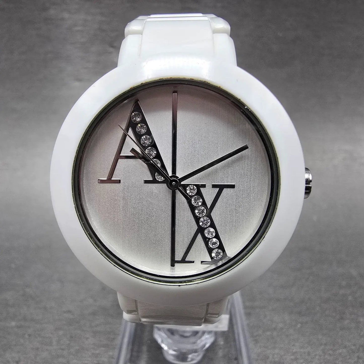 Armani Exchange Watch Women 34mm White Dial White Tone Round AX4055 New Battery0
