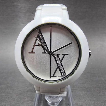 Armani Exchange Watch Women 34mm White Dial White Tone Round AX4055 New Battery0