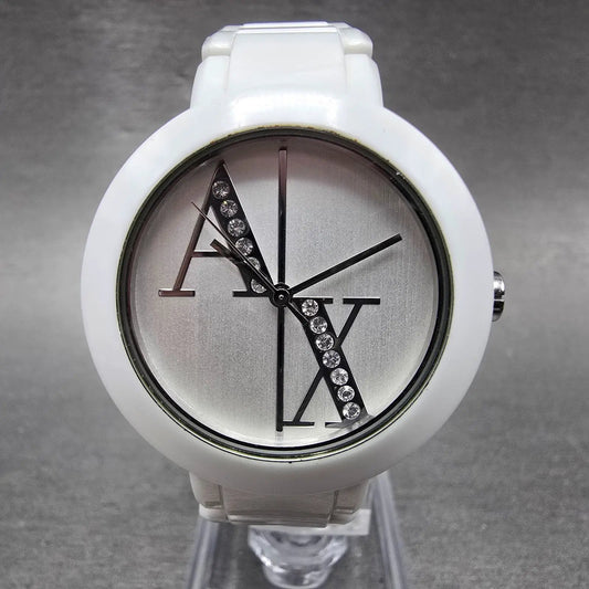 Armani Exchange Watch Women 34mm White Dial White Tone Round AX4055 New Battery0
