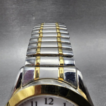 Seiko Solar Watch Men 37mm White Dial Two Tone Daydate Round V158-0AB0 Works4