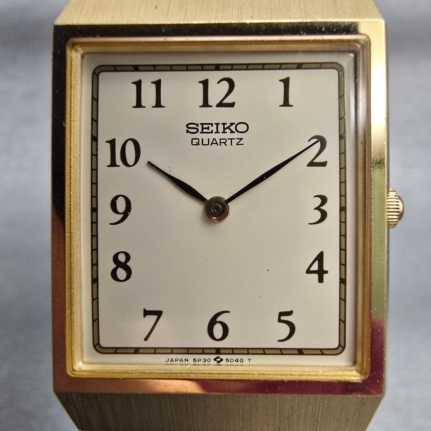 Seiko Watch Men 24mm Cream Dial Gold Tone Rectangle 5P30-5D09 New Battery VTG1