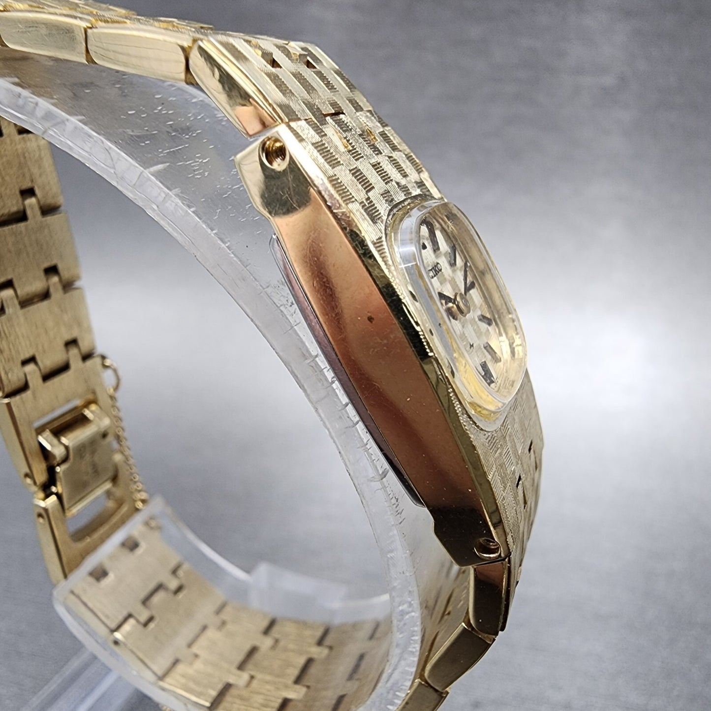 Seiko Watch Women 16mm Gold Dial Gold Tone Manual Rectangle 113399 Runs3