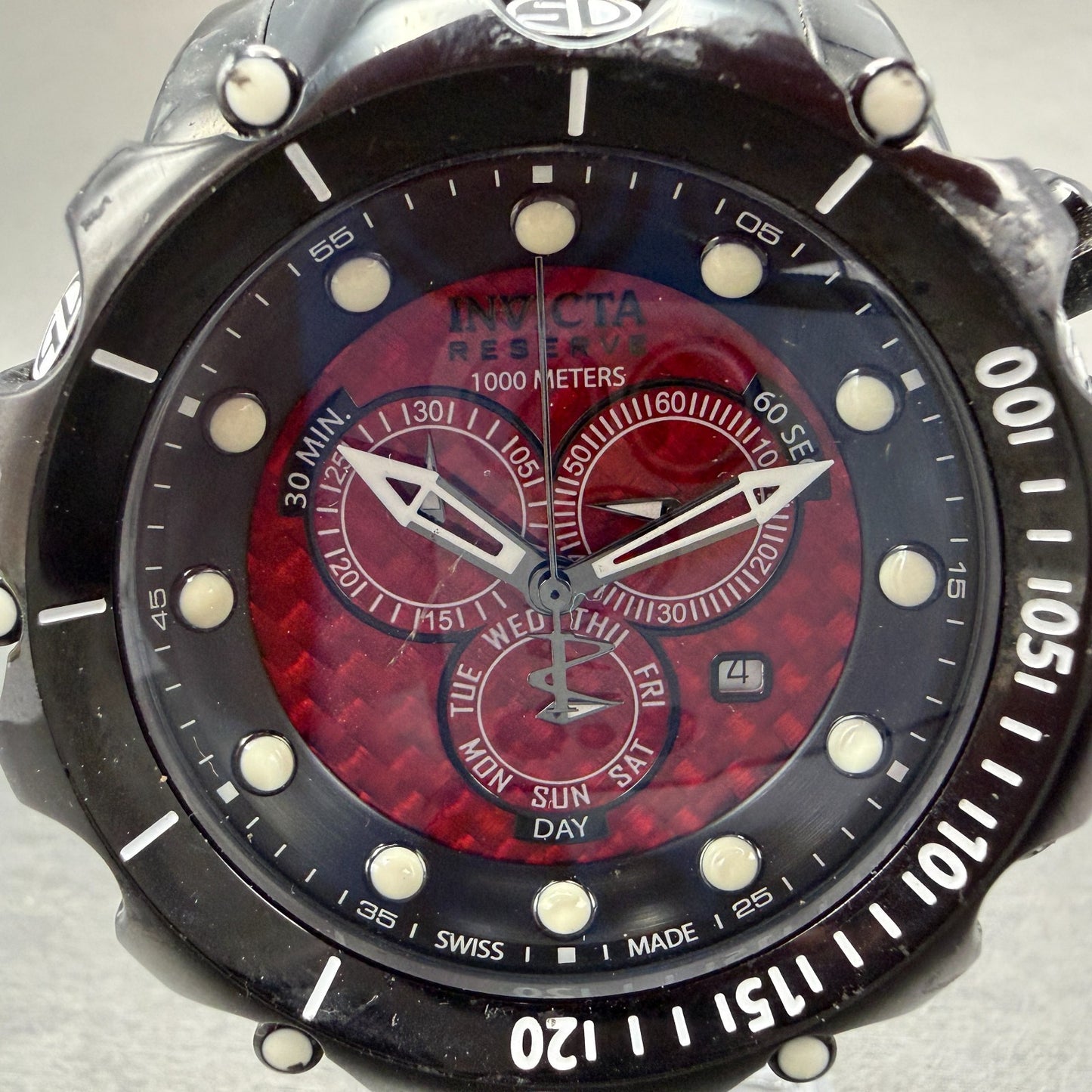Invicta Venom Chrono Watch Men 54mm Red Dial Black Tone Daydate 21997 New Batt1