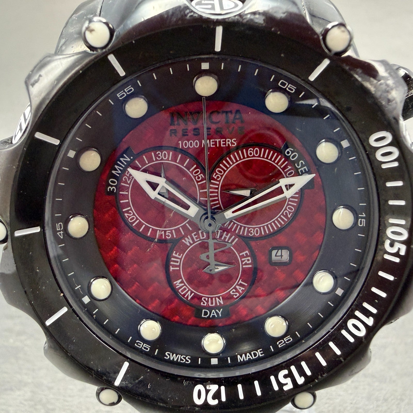 Invicta Venom Chrono Watch Men 54mm Red Dial Black Tone Daydate 21997 New Batt1