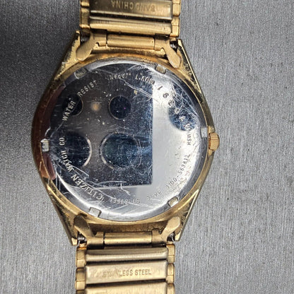 Citizen CQ Mens Watch 36mm Gold Dial Gold Tone Daydate 1100-S63812 New Battery10