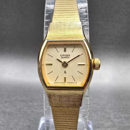 Citizen CQ Watch Women 17mm Champagne Dial Gold Tone 3220-324111 New Battery JP0