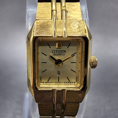 Citizen CQ Tank Watch Women 13mm Champagne Dial Gold Tone Octagon New Battery1