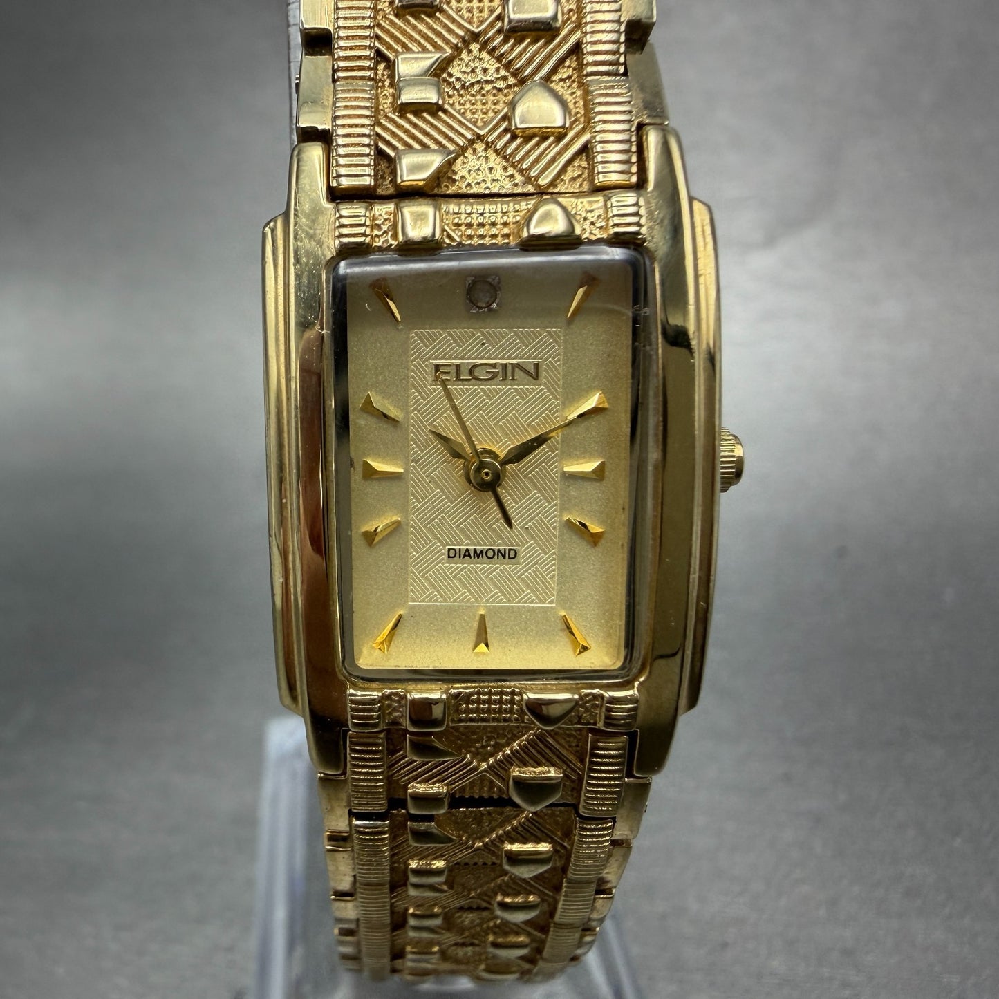 Elgin Watch Women 19mm Gold Dial Gold Tone Rectangle EG286NB New Battery VTG0