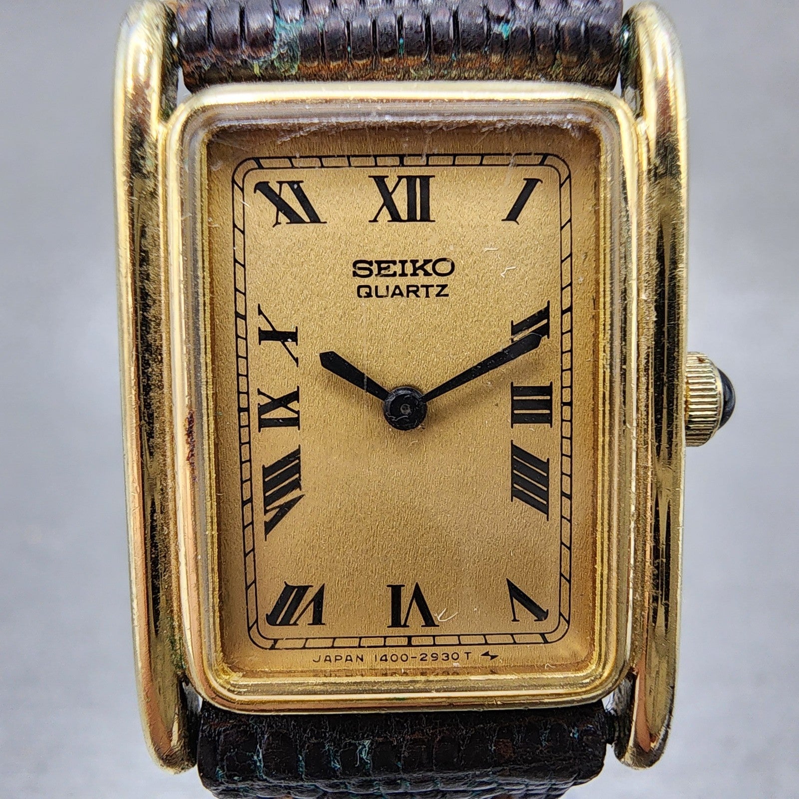 Seiko Tank Watch Women 20mm Champagne Dial Gold Tone 14005790 New Battery1