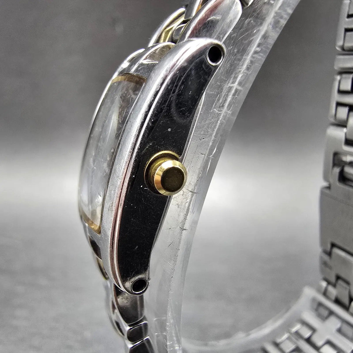 Citizen Eco-Drive Tank Watch Women 14mm White Dial Two Tone Rectangle G620 Runs3