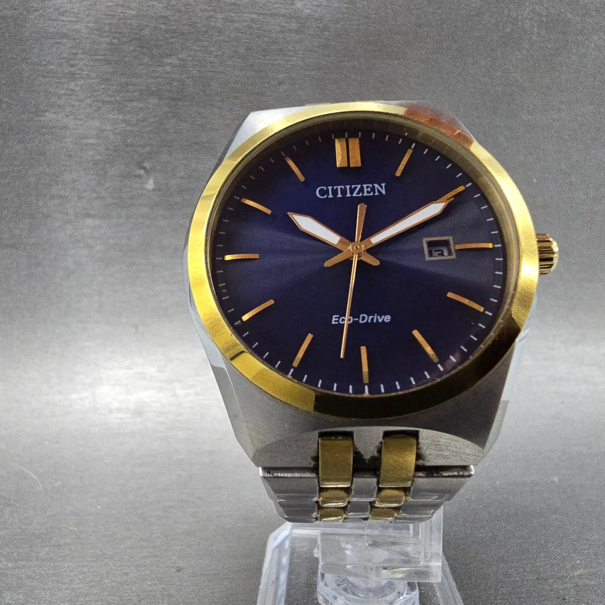 Citizen Eco-Drive Watch Men 40mm Blue Dial Two Tone Date E111-S099633 Works JP5