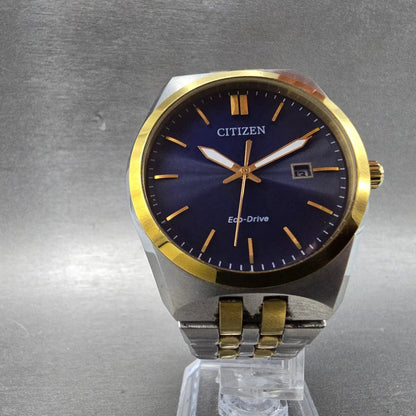 Citizen Eco-Drive Watch Men 40mm Blue Dial Two Tone Date E111-S099633 Works JP5