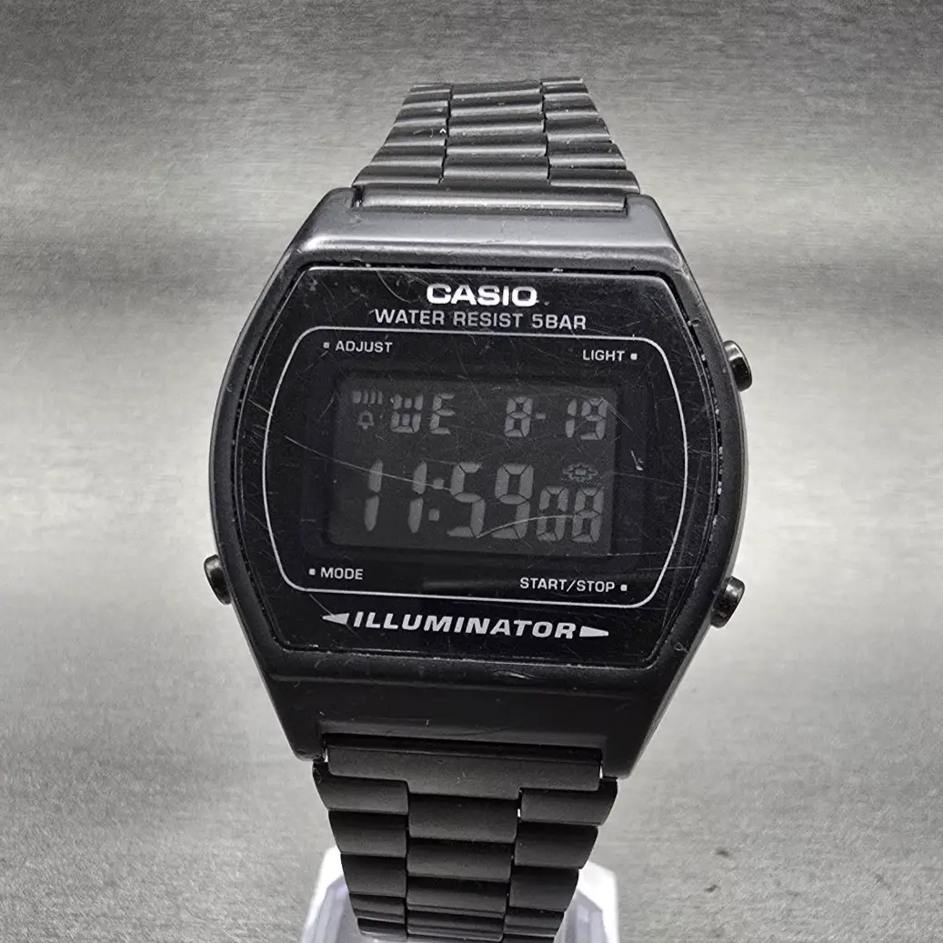 Casio B640W Digital Watch Men 35mm Black Dial Black Tone Chrono Alarm New Batt0