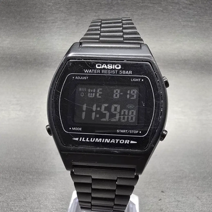 Casio B640W Digital Watch Men 35mm Black Dial Black Tone Chrono Alarm New Batt0