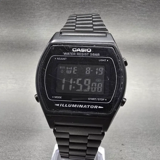 Casio B640W Digital Watch Men 35mm Black Dial Black Tone Chrono Alarm New Batt0
