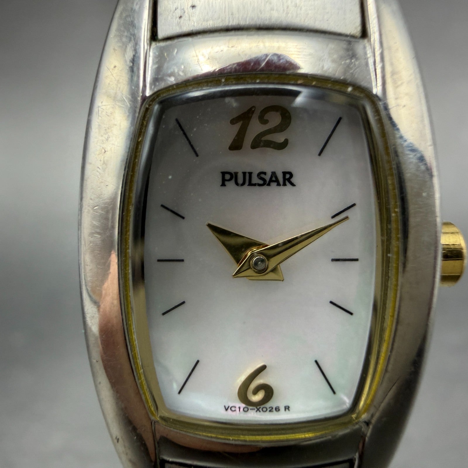 Pulsar Watch Women 18mm MOP Dial Two Tone Rectangle VC10-X016 New Battery1