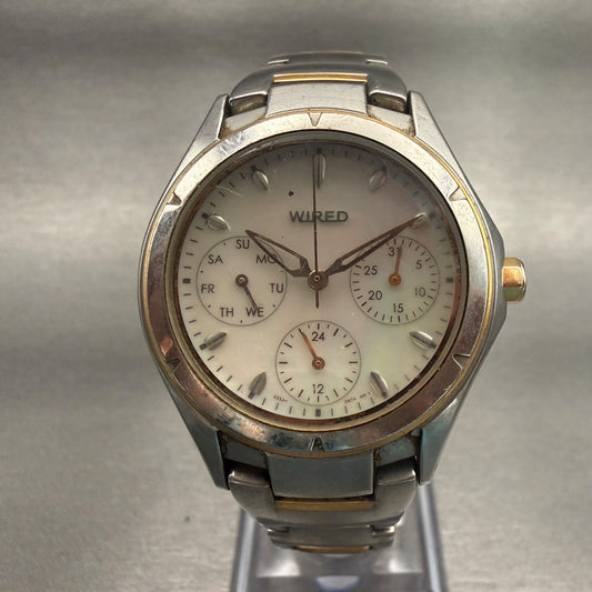 Seiko Wired Watch Men 33mm White Dial Two Tone Daydate Round V33J-0AH0 New Batt0