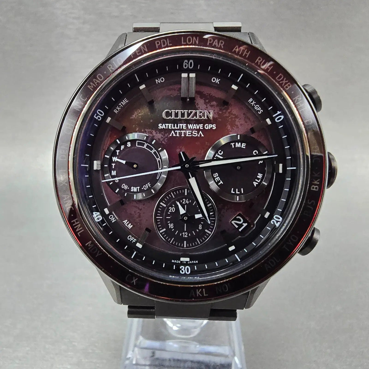 Citizen Attesa Watch Men 44mm Red Dial Titanium Date GPS Chronograph CC4077-71Z2