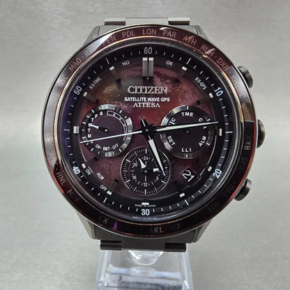 Citizen Attesa Watch Men 44mm Red Dial Titanium Date GPS Chronograph CC4077-71Z2