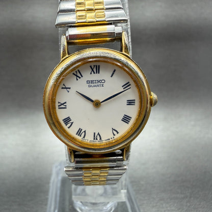 Seiko Watch Women 21mm White Dial Two Tone Round 1N00-0040 New Battery Vintage0