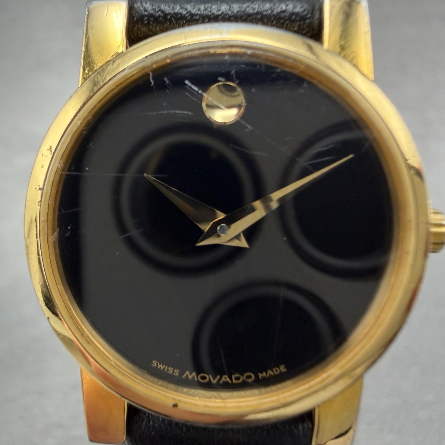 Movado Muesum Watch Women 25mm Black Dial Gold Tone Round 87 A1 845 New Battery11