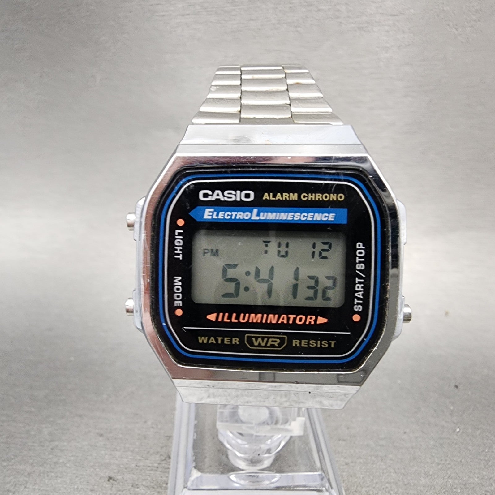 Casio A168 Illuminator Watch Men 36mm Digital Silver Tone Alarm Chrono New Batt0