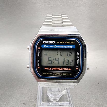 Casio A168 Illuminator Watch Men 36mm Digital Silver Tone Alarm Chrono New Batt0
